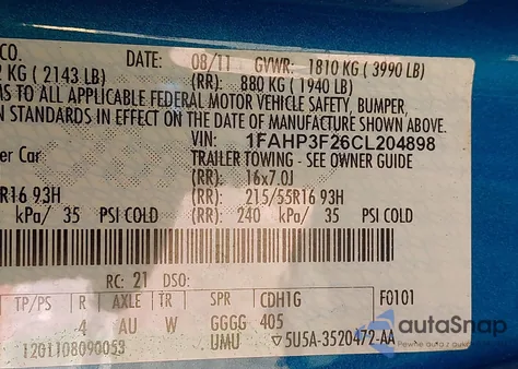 2012 Ford Focus Se из США, поврежденный, VIN 1FAHP3F26CL204898